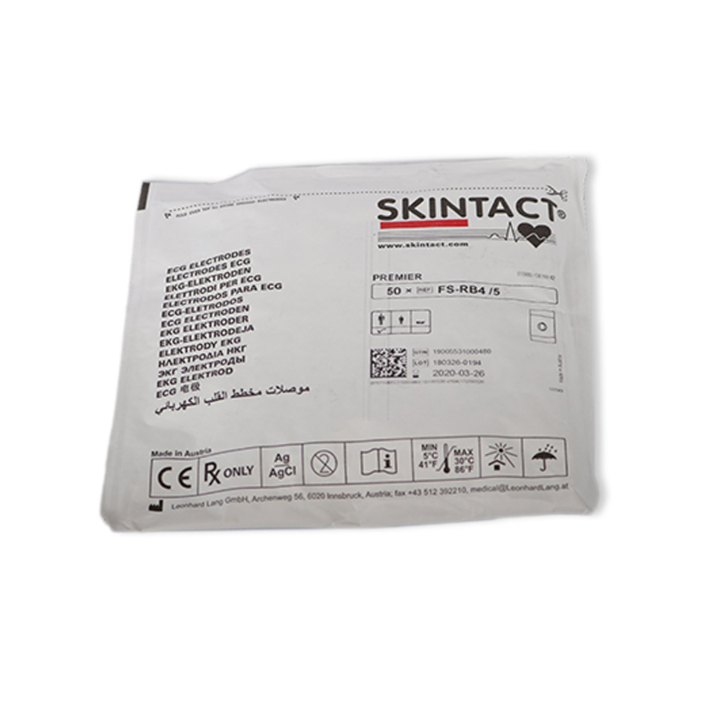 Skintact Klebeelektroden Premier (50 Stk) FSRB4, 28x44 mm für 4 mm Bananenstecker (mit Steg)/Patientenkabel (EKG, MS-2007)