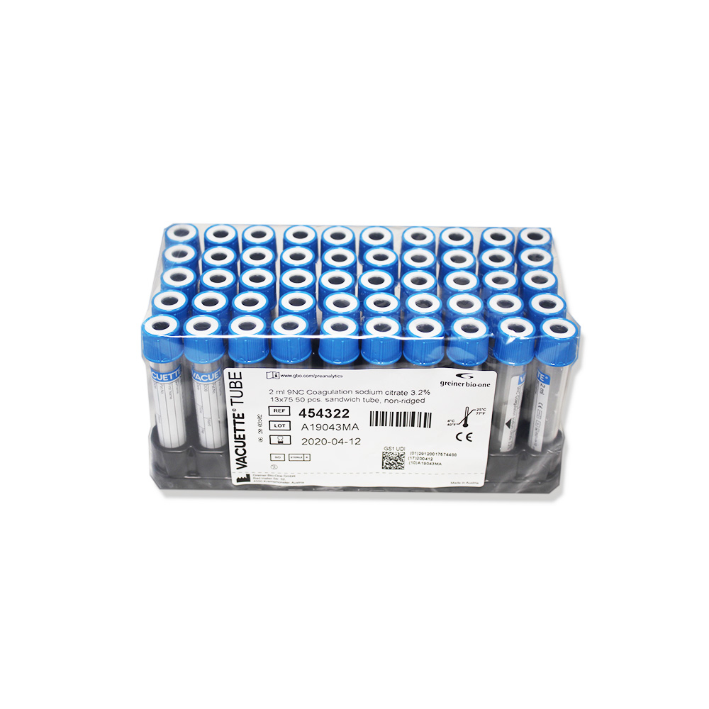 VACUETTE® RÖHRCHEN 2 ml 9NC Gerinnung Trinatriumcitrat 3,2% 13x75 blaue Kappe-weißer Ring, Sandwichröhrchen (50 Stk)