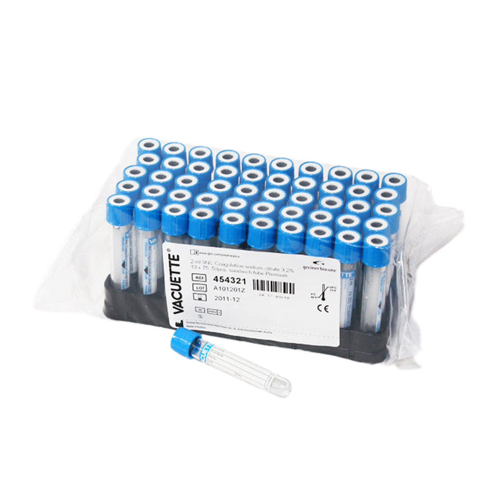 VACUETTE® Röhrchen 2 ml 9NC Gerinnung Trinatriumcitrat 3,2 % blaue Kappe, weißer Ring, Nr. 454321 (50 Stk)