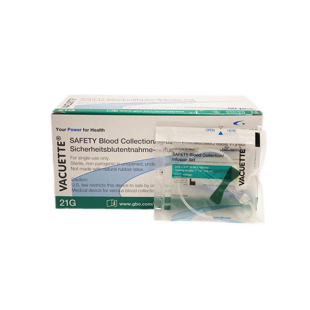[G04500-811] Sicherheitsblutentnahmeset + Luer Adapter 21G x ¾” steril, Schlauchlänge 19 cm, Nr. 450081V1 (90 Stk)