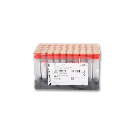[G04550-710] Vacuette® Röhrchen 8 ml Z Serum Separator, Gerinnungsaktivator rote Kappe, gelber Ring, Nr. 455071 (50 Stk)