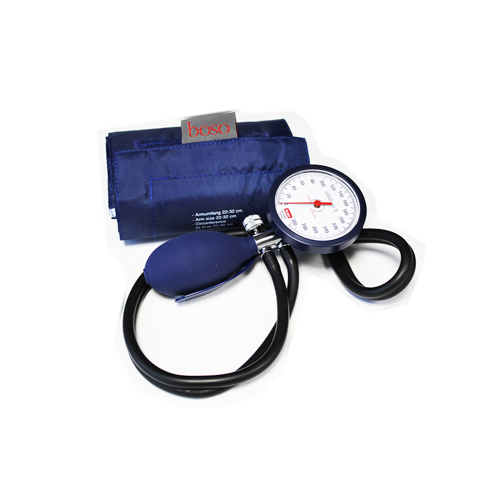 ​​boso clinicus II Blutdruckmessgerät BLAU mit Klettenmanschette für Erwachsene, Ø 60 mm Doppelschlauch