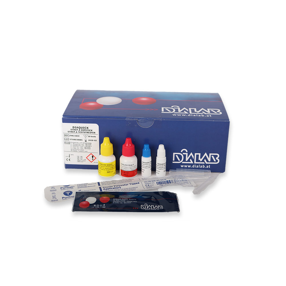 [E09823-000] DIAQUICK Strep-A Dipstick (Teststreifen) 20 Rachenabstrich-Tests (4 mm) inkl. Reag. A+B