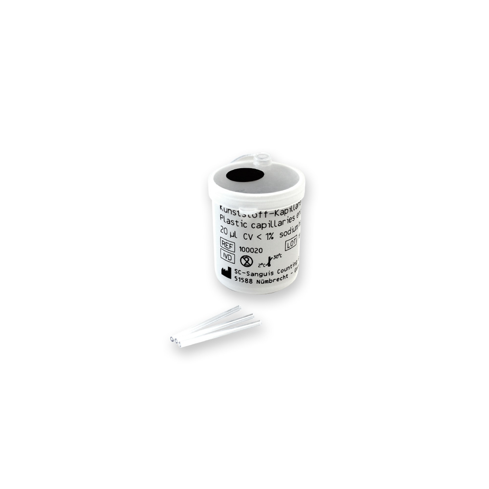 [C01106-223] Kunststoff Kapillare/End-to-End-Micropipetten 20 µl Natrium heparinisiert für Biosen, Medonic, AC, Alfa (100 Stk)