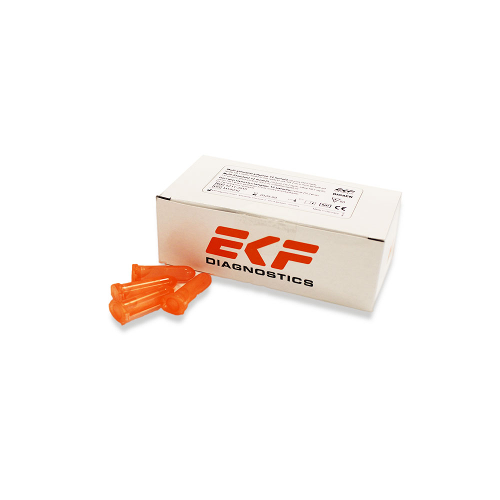 [C01106-100] Laktat-Glucose (MULTI) Standard 12mmol/L (Glukose 216,2mg/dL, Laktat 108,1mg/dL), rot Cups BIOSEN (50 Stk) orange