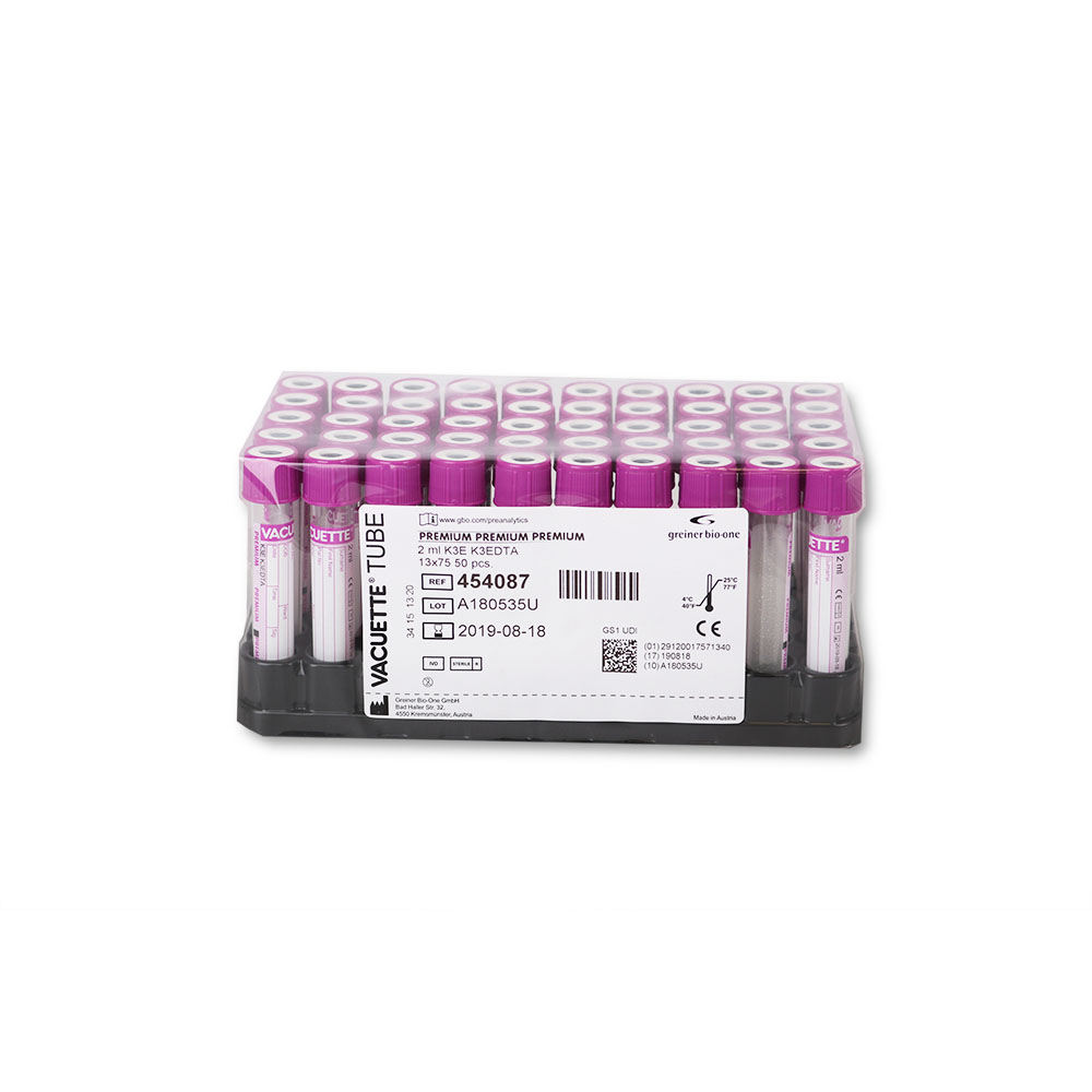 [G04540-870] VACUETTE® Röhrchen 2 ml K3E K3 EDTA lila Kappe, weißer Ring, PREMIUM, Nr. 454087 (50 Stk)