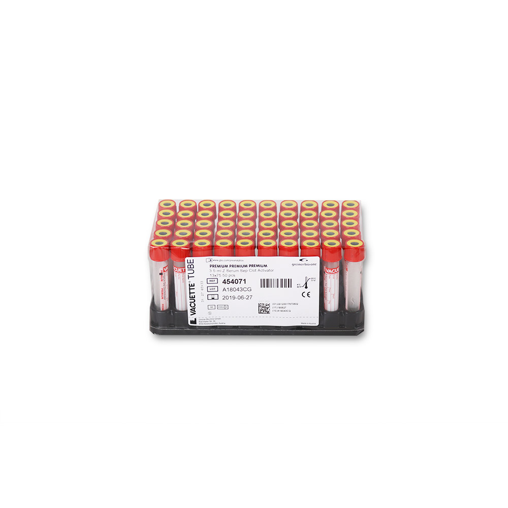 VACUETTE® Röhrchen 3,5 ml CAT Serum Separator, Gerinnungsaktivator rote Kappe, gelber Ring, PREMIUM, Nr. 454071A (50 Stk)