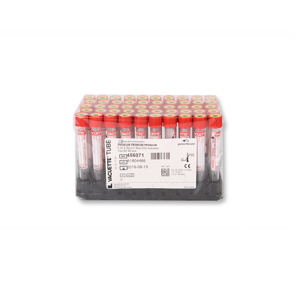 VACUETTE® RÖHRCHEN 5 ml CAT Serum Separator Gerinnungsaktivator 13x100 rote Kappe-gelber Ring, PREMIUM (50 Stk)