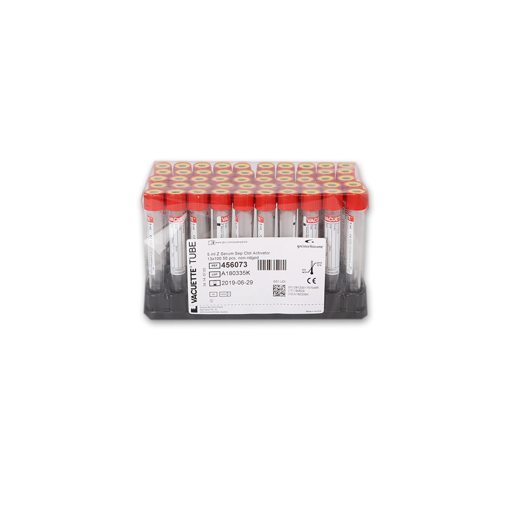 Vacuette® Röhrchen 5 ml CAT Serum Separator, Gerinnungsaktivator rote Kappe, gelber Ring, Nr. 456073 (50 Stk)