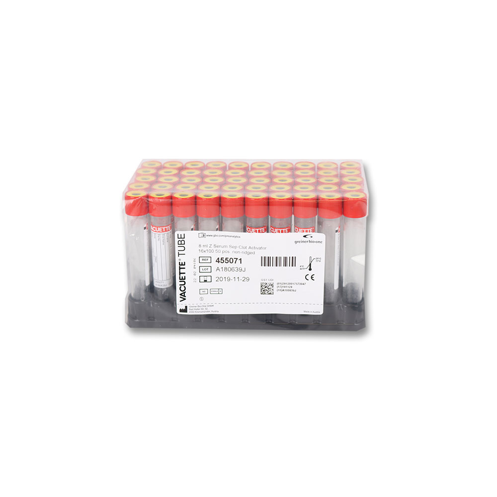 Vacuette® Röhrchen 8 ml Z Serum Separator, Gerinnungsaktivator rote Kappe, gelber Ring, Nr. 455071 (50 Stk)