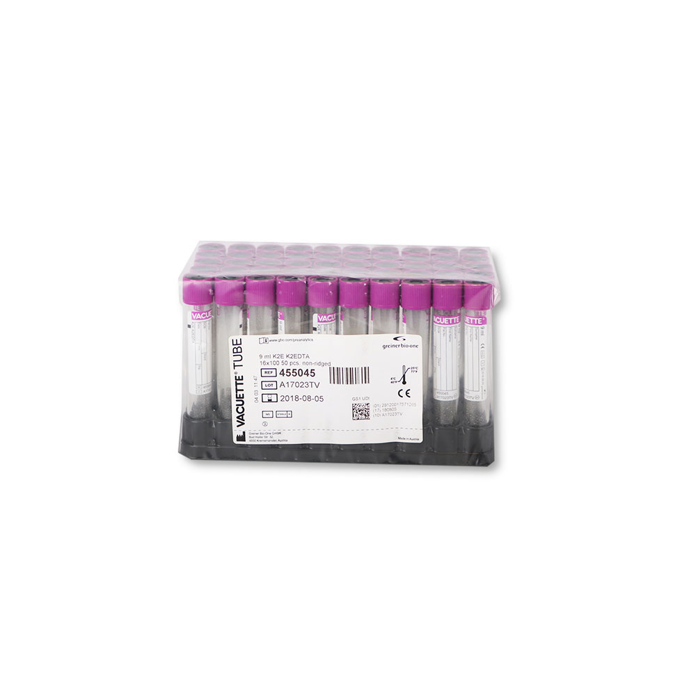[G04550-450] VACUETTE® RÖHRCHEN 9 ml K2E K2EDTA 16x100 lila Kappe-schwarzer Ring (50 Stk)