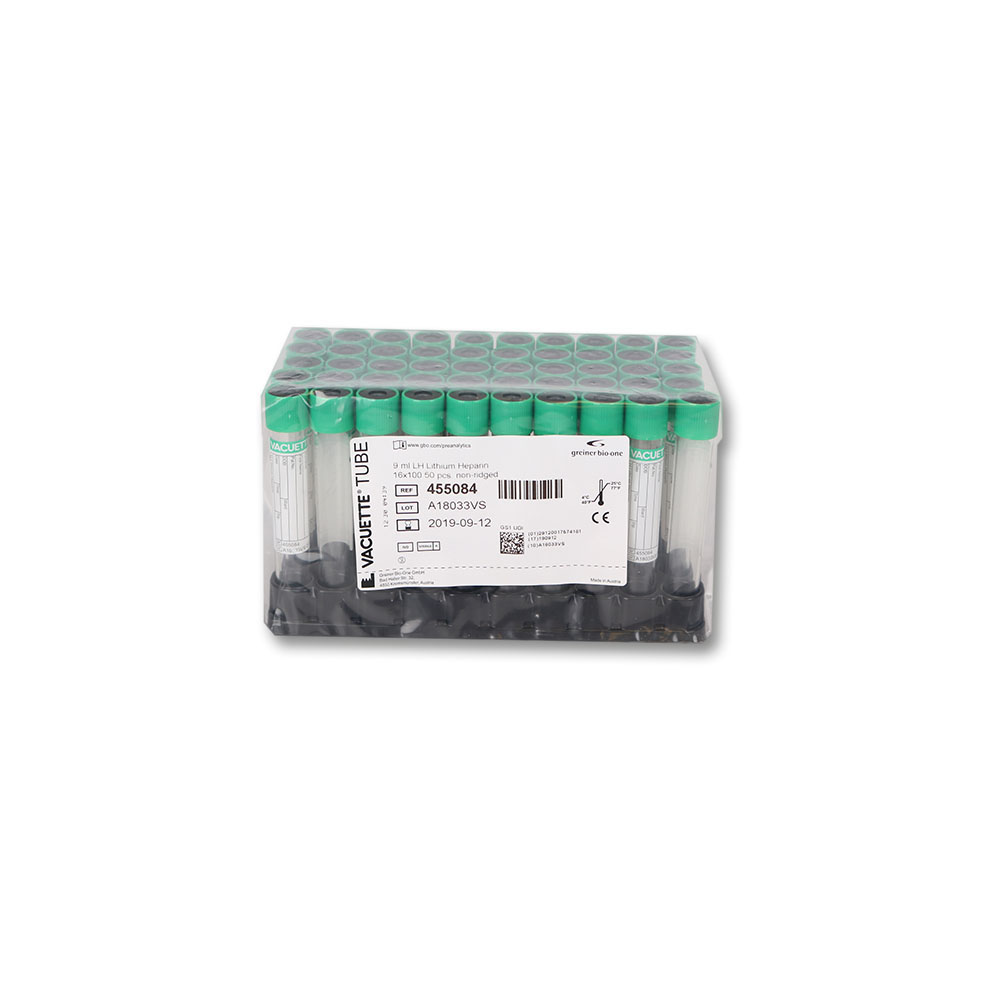 Vacuette® Röhrchen 9 ml LH Lithium-Heparin grün Kappe, schwarzer Ring, Nr. 455084 (50 Stk)