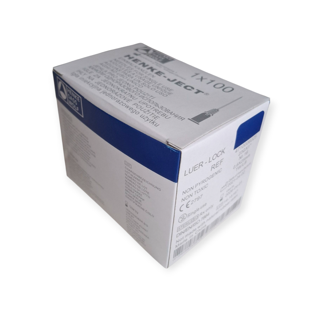 Einmal-Kanülen von Henke-Sass Wolf mit 0,60x 25mm, 23Gx 1’’, Nr. 16, blau, einzeln und steril verpackt (VE = 100 Stck)