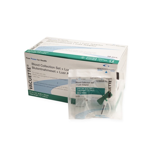 [G04500-660] Blutentnahmeset + Luer Adapter 21G x ¾” steril, Schlauchlänge 19 cm, Nr. 450066 (50 Stk)