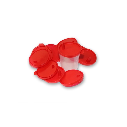 [E12104] Urin-/Harnbecher mit rotem Schnappdeckel, 125 ml (NEUE VE: 500 Stk)