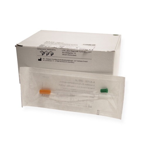[E01119-530] A-K-FIX, Kunststoff-Kapillare für Blutgas, 230 µl, Durchm. 2,35 x 130 mm, Li-Heparin, steril (für arterielle Abnahme) 50 Stück