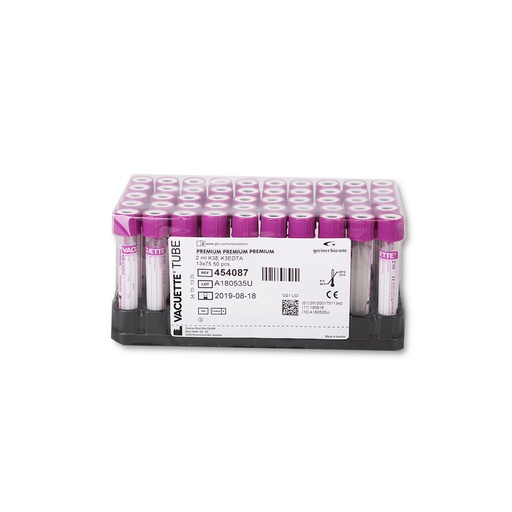 [G04540-870] VACUETTE® Röhrchen 2 ml K3E K3 EDTA lila Kappe, weißer Ring, PREMIUM, Nr. 454087 (50 Stk)