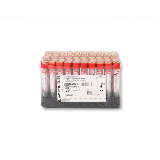 [G04560-710] VACUETTE® RÖHRCHEN 5 ml CAT Serum Separator Gerinnungsaktivator 13x100 rote Kappe-gelber Ring, PREMIUM (50 Stk)